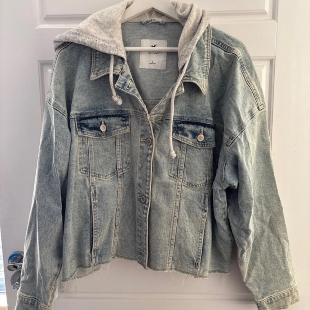 Hollister Denim Jacket with Gray Hood